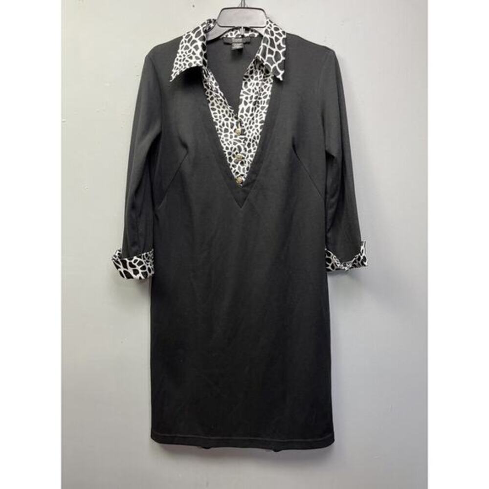 Traces by‎ Tracy Evans Dress Womens Size 8 Layered Knit Collared Black White